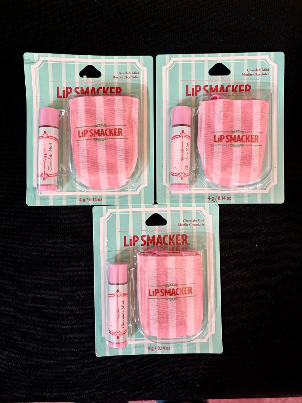 NWT Lip Smacker Lot (3pc) Lip Balm + Mini Tote Keychain Chocolate Mint Holiday